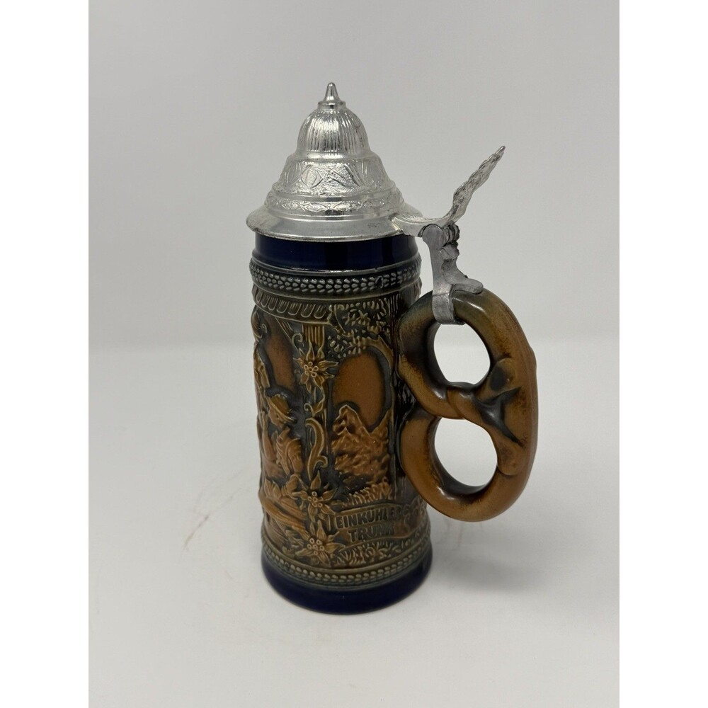 Gerz Gerzit West Germany Cold War Era Pretzel Handle Beer Stein Pewter Lid